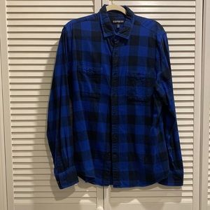 Express Mens Blue and Black Flannel Top
